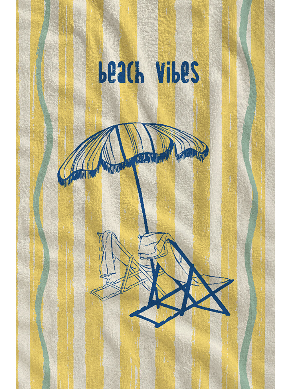 Milbay Grup Sarı Çizgili Beach Vibes Şemsiye Desenli 70x150 Cm Dijital Plaj Ve Banyo Havlusu-20072-1