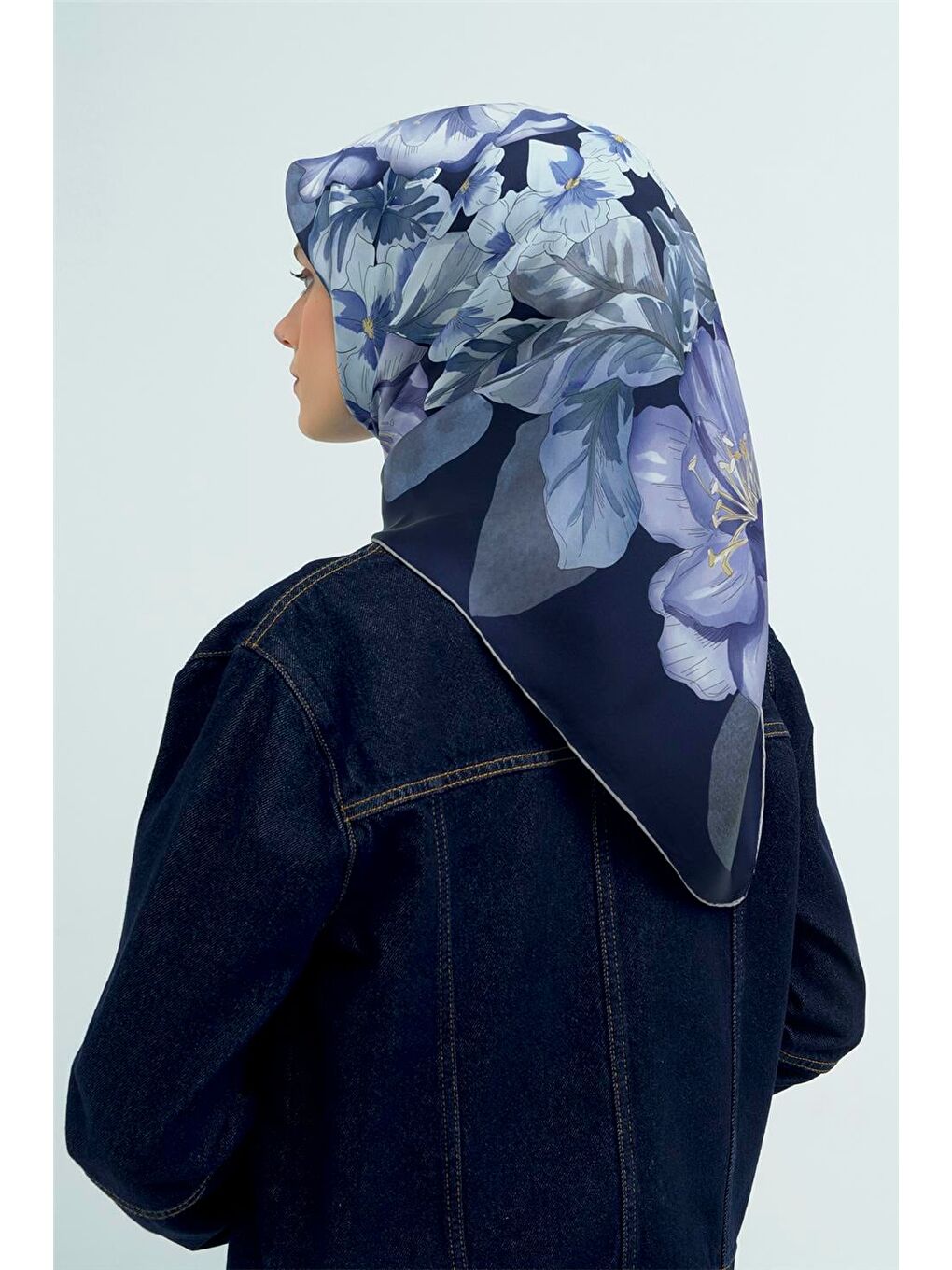 Lacivert Saf İpek Sura Eşarp 9529D 35-3