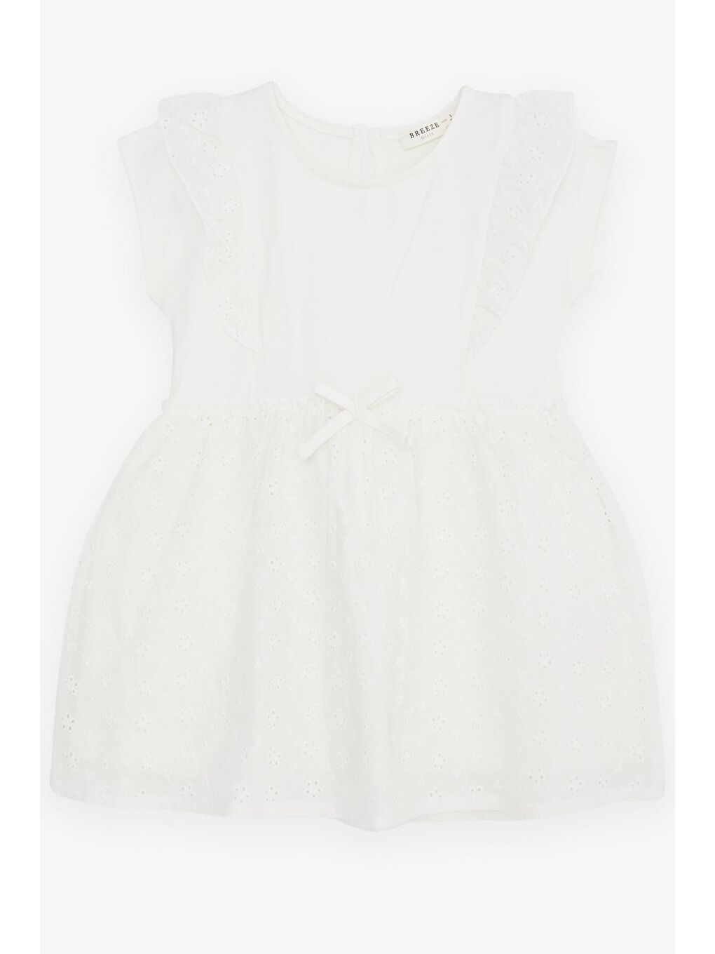 Kız Bebek Elbise Fiyonklu Nakış Güpürlü Ekru (9 Ay-2 Yaş)