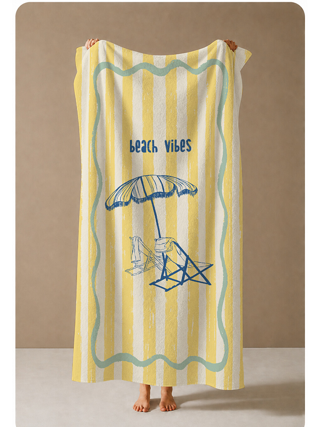 Milbay Grup Sarı Çizgili Beach Vibes Şemsiye Desenli 70x150 Cm Dijital Plaj Ve Banyo Havlusu-20072-3
