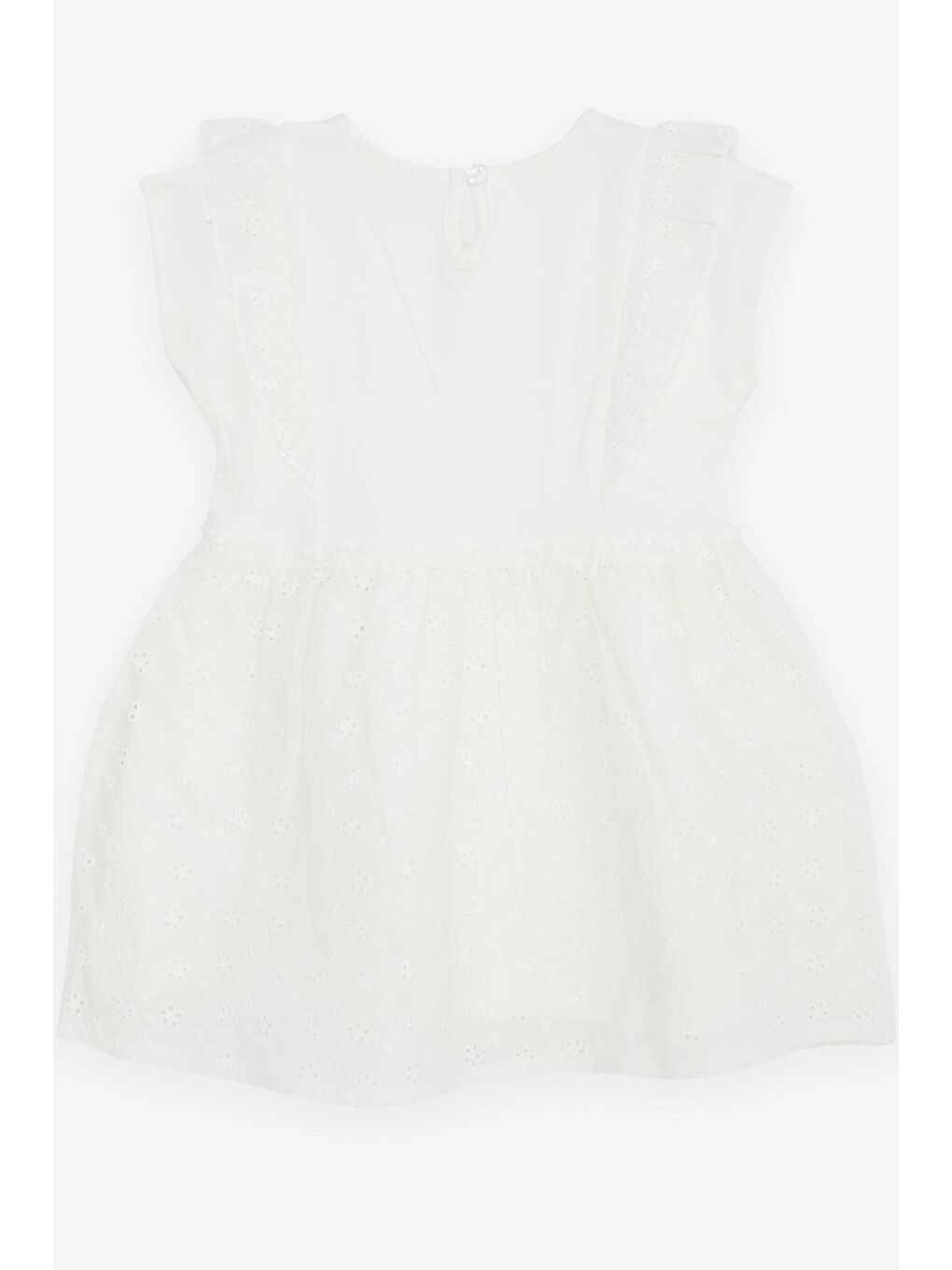 Kız Bebek Elbise Fiyonklu Nakış Güpürlü Ekru (9 Ay-2 Yaş)-1