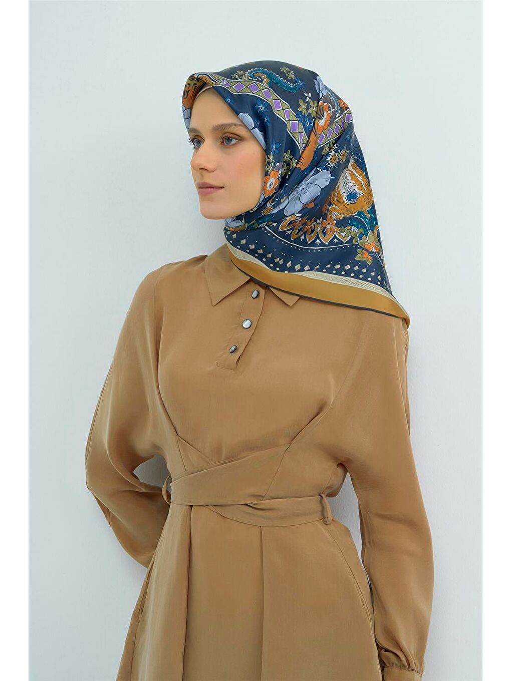 Lacivert Saf İpek Twill Eşarp 9535D 02