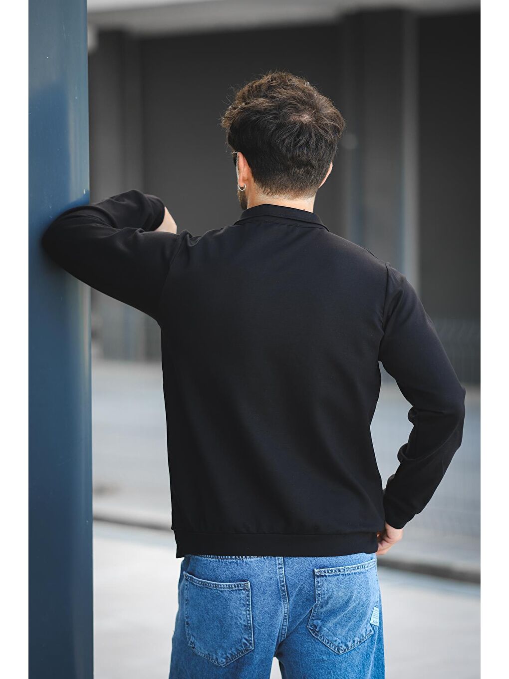 Siyah Barrac İki İplik Fermuarlı Yarım Balıkçı Yaka Slim Fit Erkek Sweatshirt-3