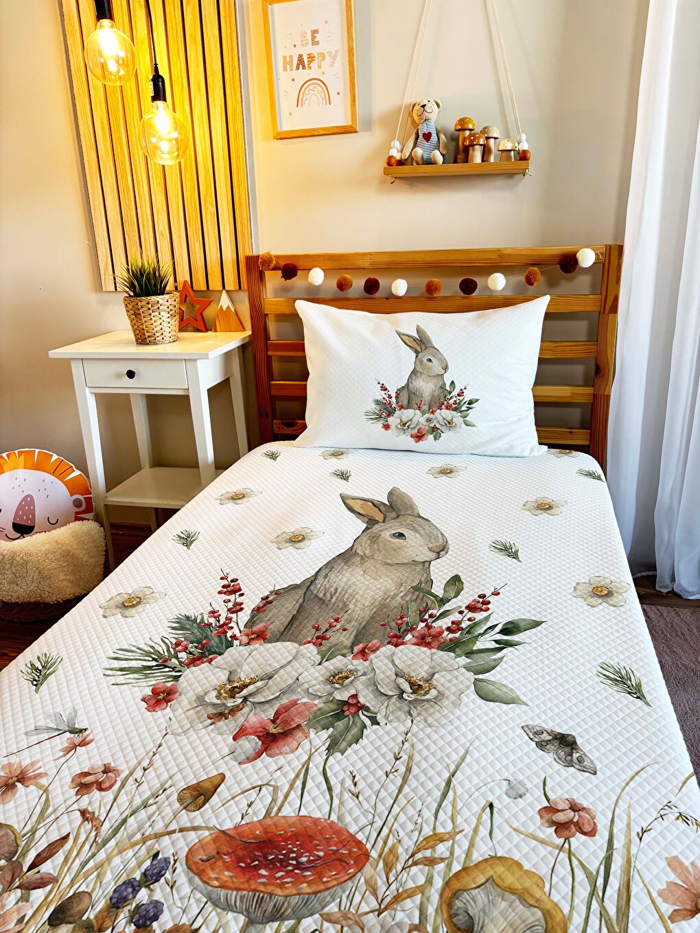 Karışık Tavşan Desenli Bebek Ve Çocuk Baskılı Tek Kişilik Pike Takımı 160 X 230 Cm-1