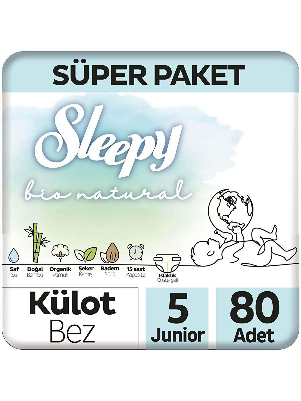 Sleepy Tekli Paket Bio Natural Süper Paket Külot Bez 5 Numara Junior 80 Adet