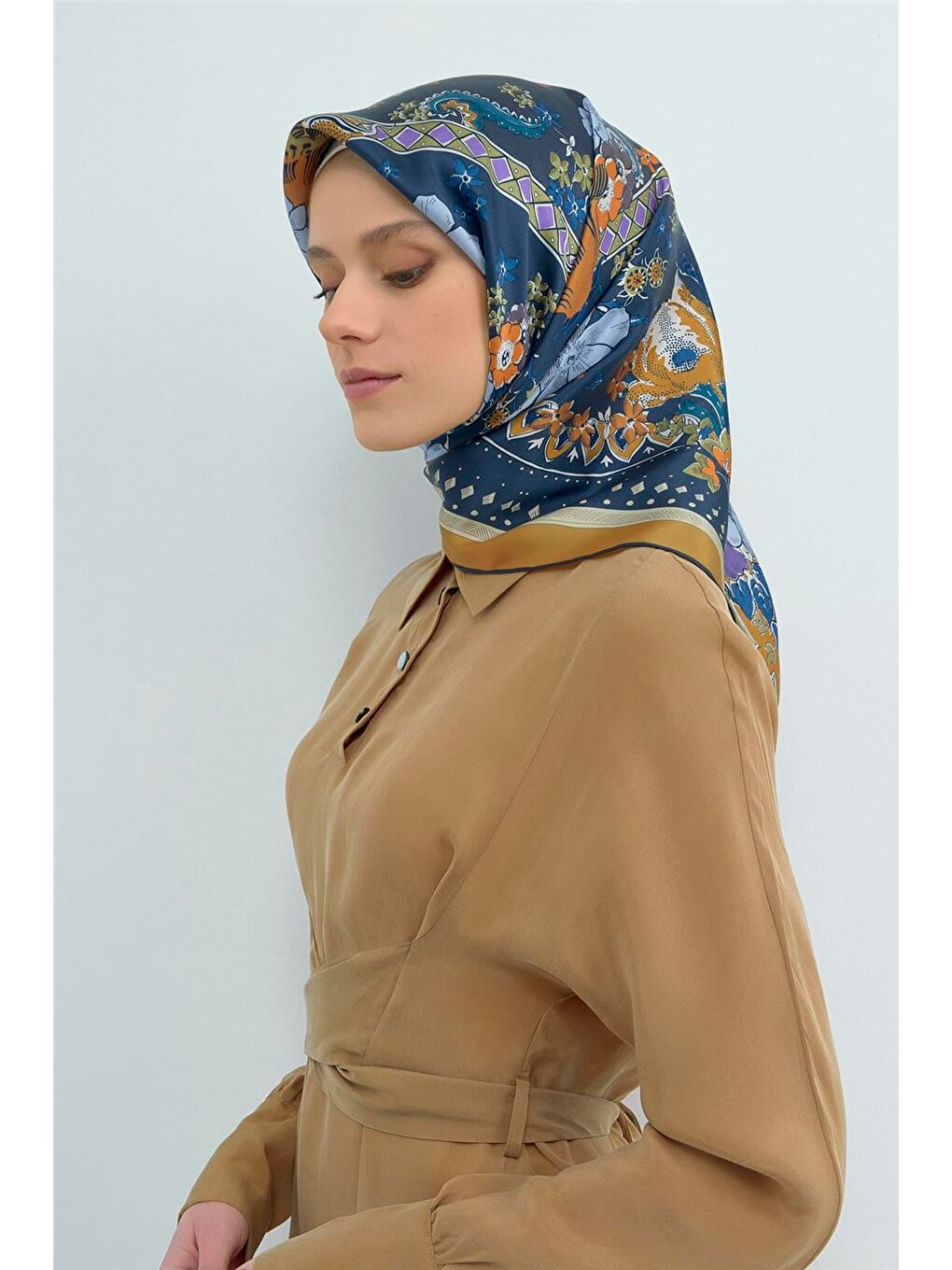 Lacivert Saf İpek Twill Eşarp 9535D 02-1
