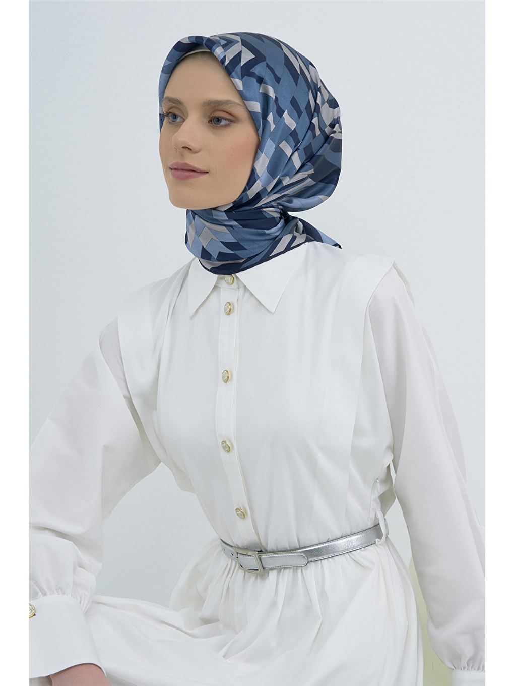 Lacivert Saf İpek Sura Eşarp 9507D 83-1