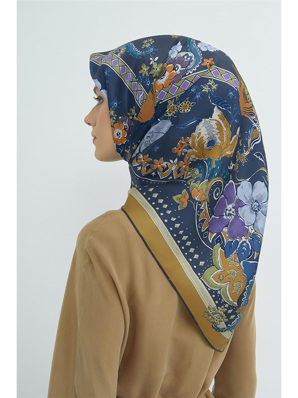 Lacivert Saf İpek Twill Eşarp 9535D 02-2