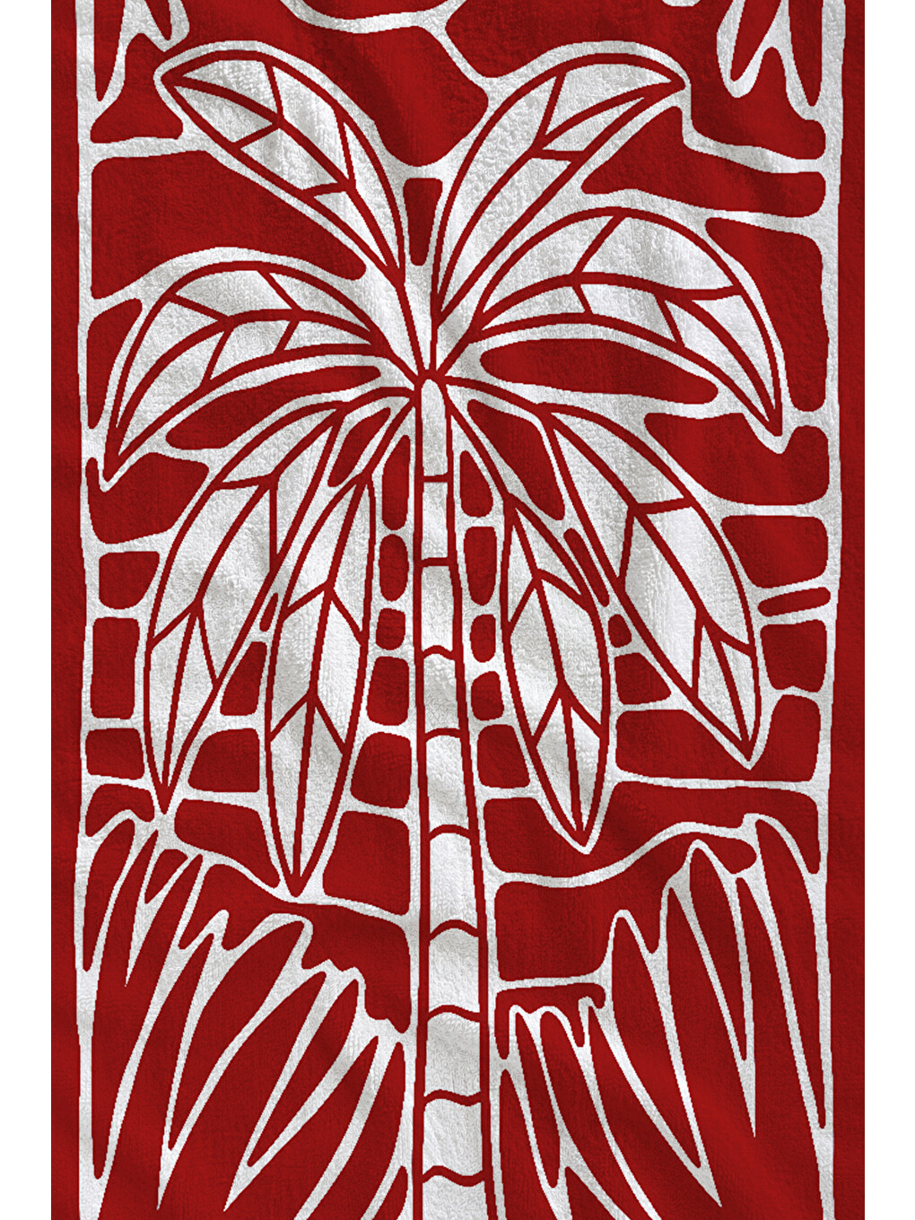 Kırmızı Beyaz Blok Baskı Palmiye Desenli 70x150 Cm Dijital Baskılı Plaj Ve Banyo Havlusu-1