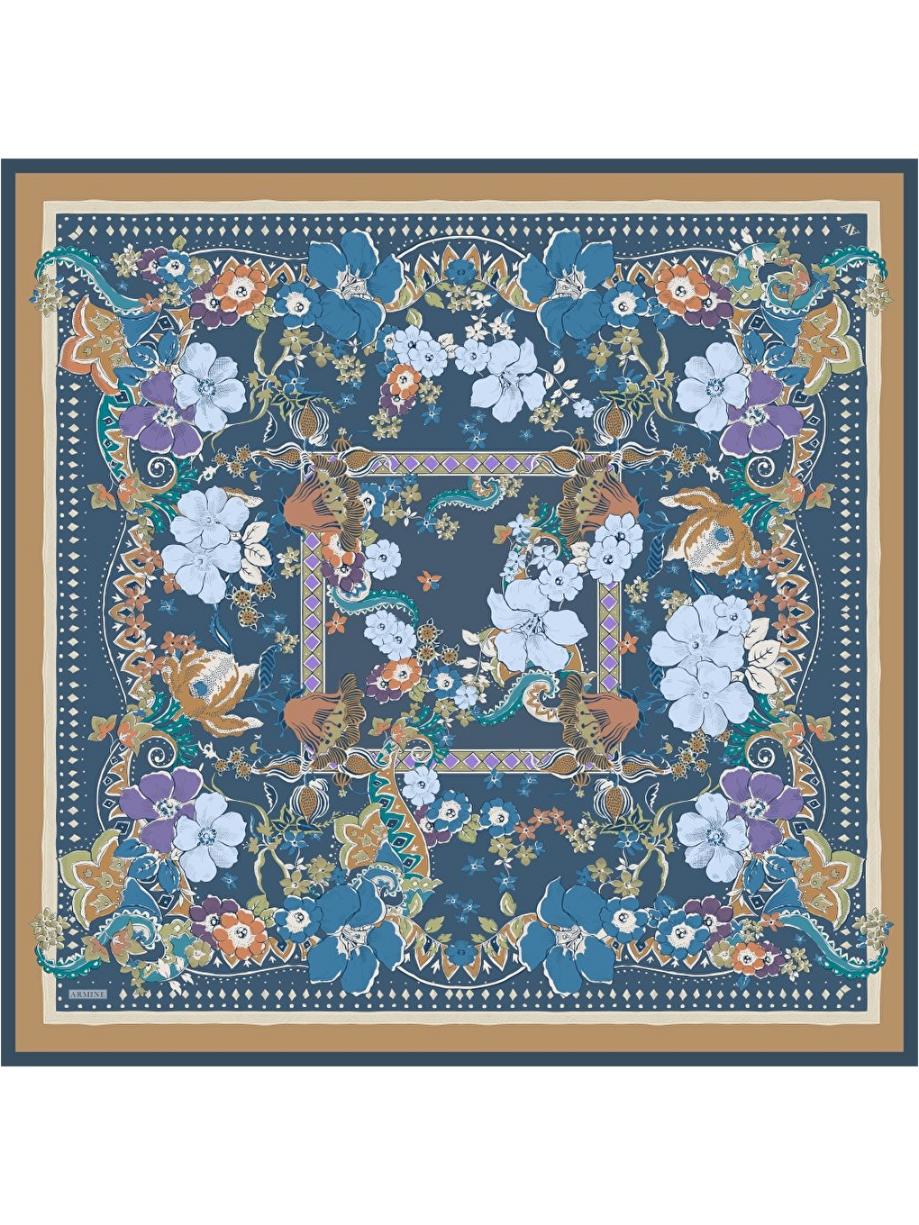 Lacivert Saf İpek Twill Eşarp 9535D 02-3
