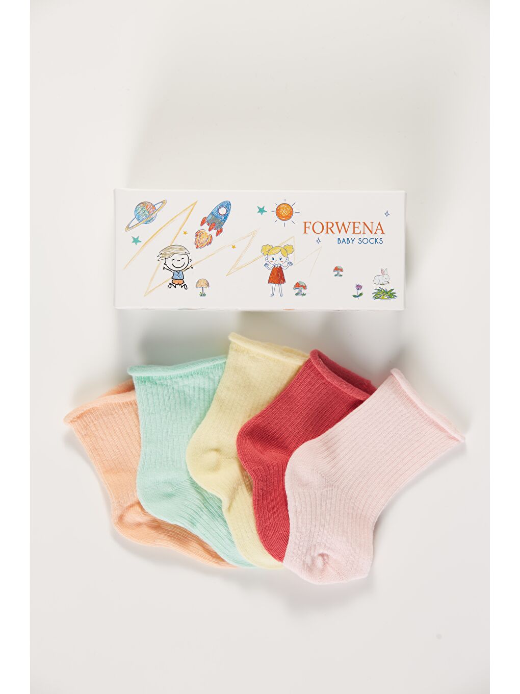 Karışık Baby Socks 5'li Kutulu Bebek Renkli Pamuklu Lastiksiz Dikişsiz Soket Çorap-1