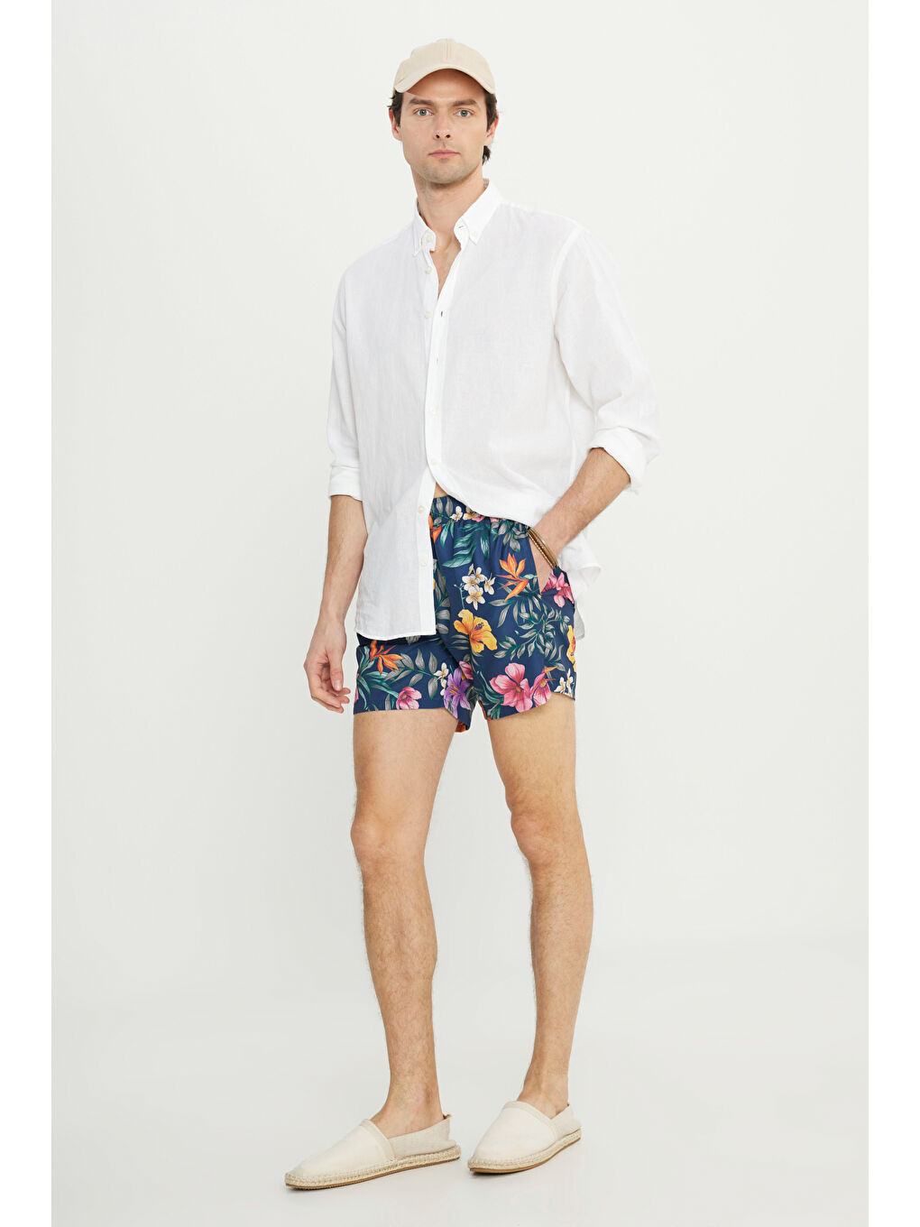 Erkek Lacivert Standart Fit Normal Kesim Cepli Hızlı Kuruyan Desenli Mayo Deniz Şortu