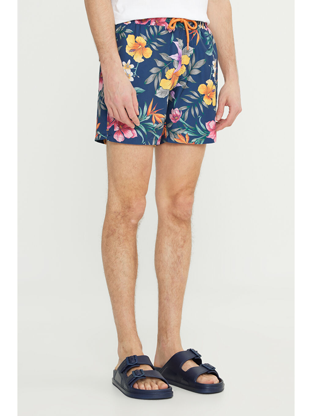 Erkek Lacivert Standart Fit Normal Kesim Cepli Hızlı Kuruyan Desenli Mayo Deniz Şortu-1