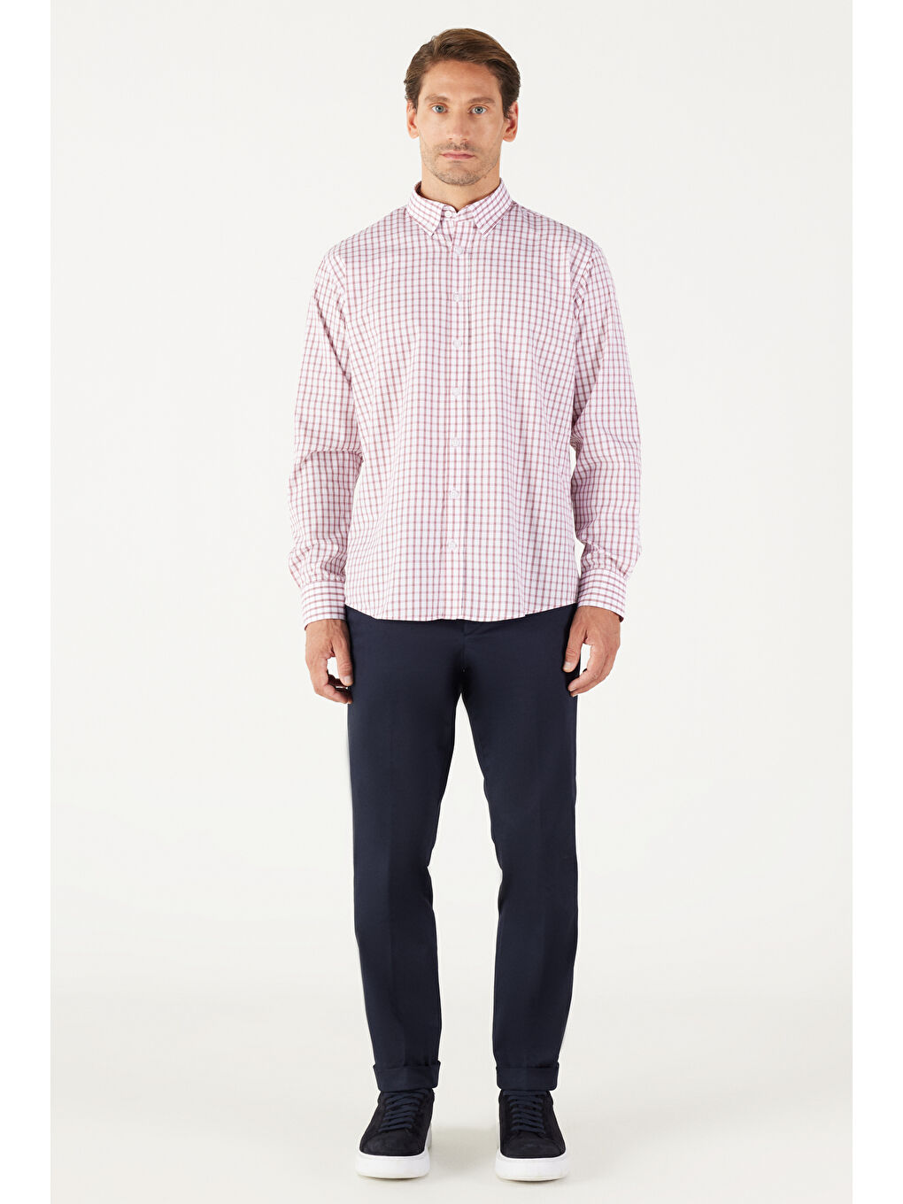 Erkek Lacivert Slim Fit Dar Kesim Gabardin Kumaş Desenli Pamuklu Esnek Beli Lastikli Pantolon