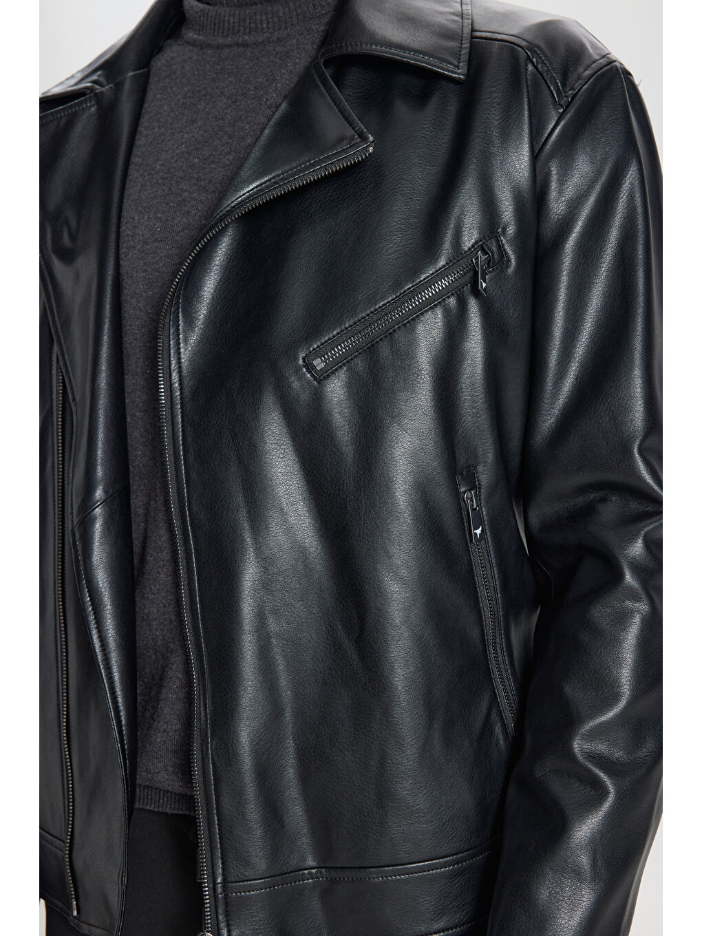 Erkek Siyah Standart Fit Normal Kesim Dik Yaka Mont-5