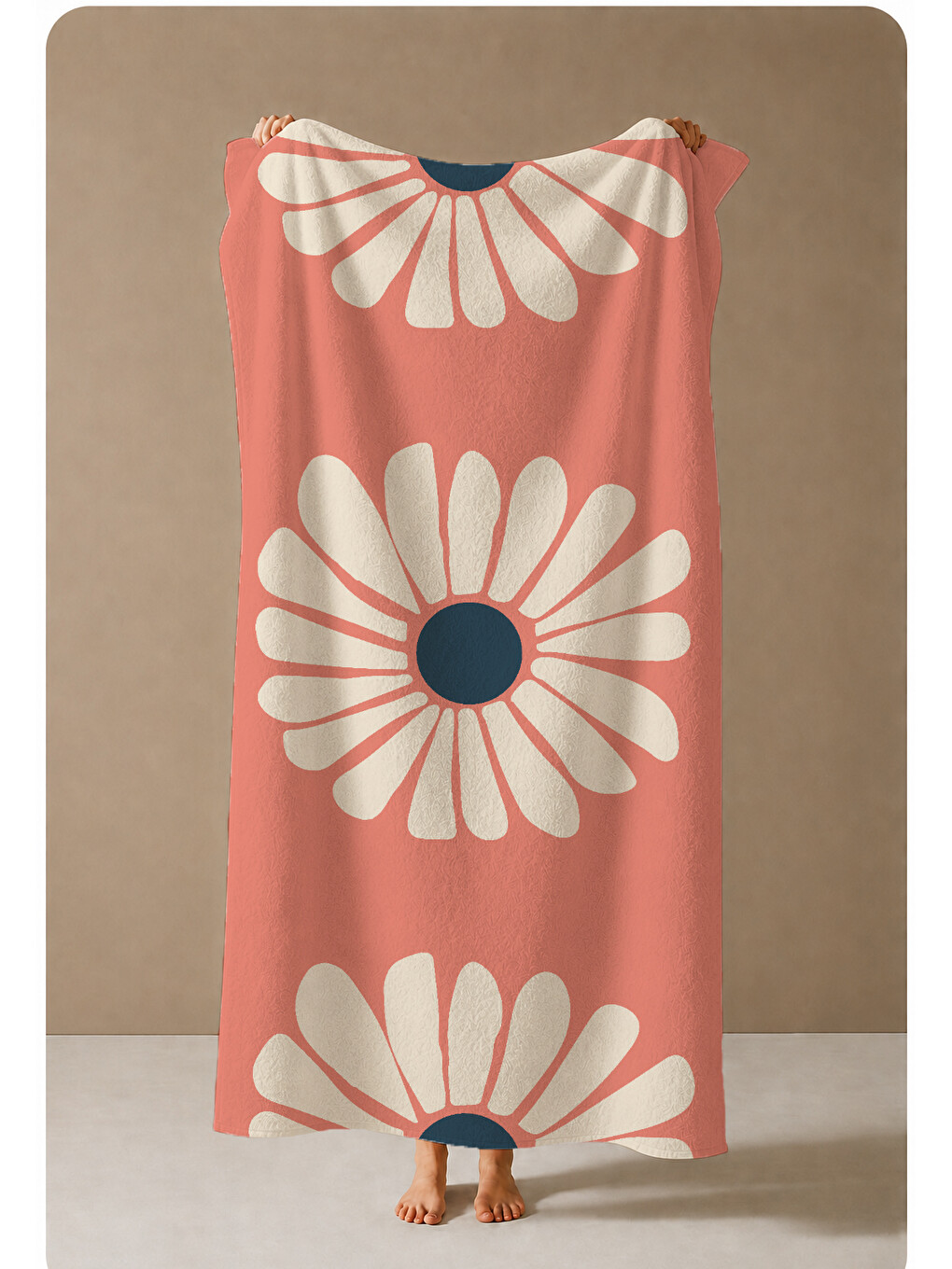 Mercan Pembe Büyük Papatya Desenli 70x150 Cm Dijital Baskılı Plaj Ve Banyo Havlusu-3