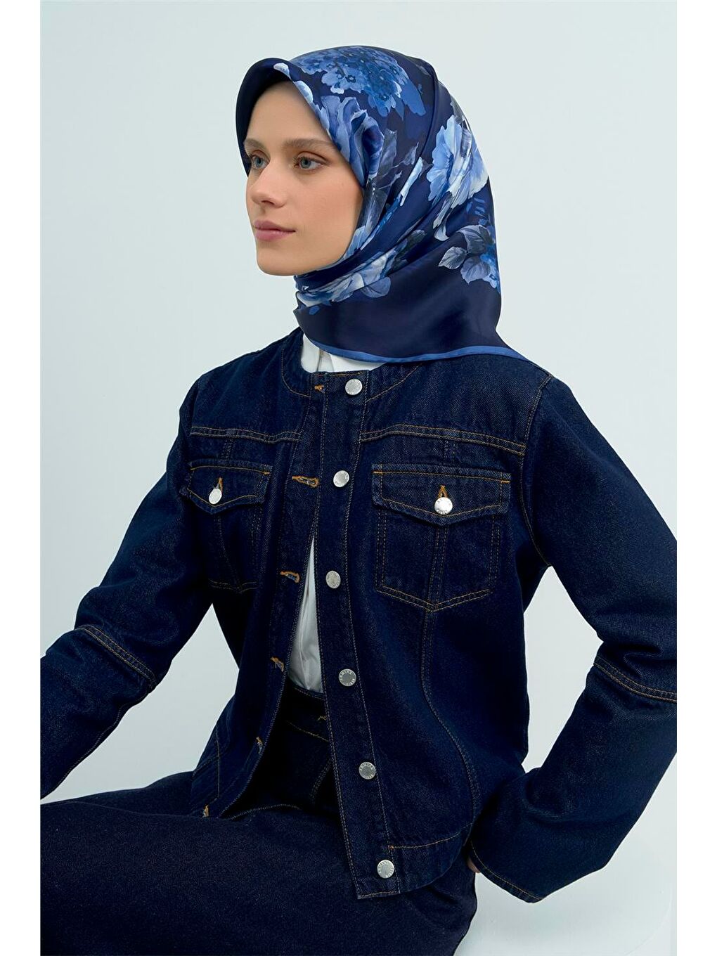Lacivert Saf İpek Sura Eşarp 9520D 05