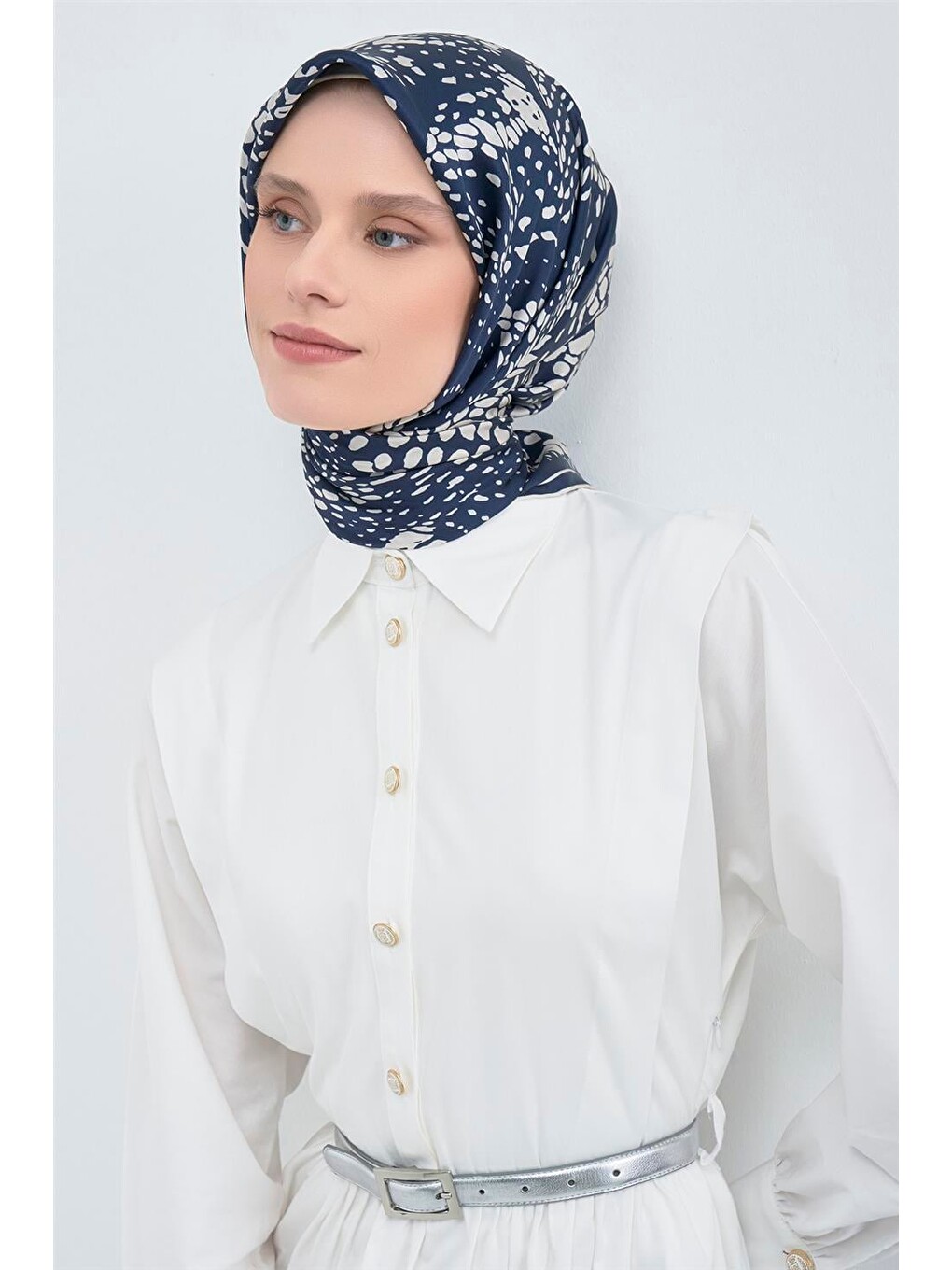 Lacivert Saf İpek Sura Eşarp 9552d 91-1