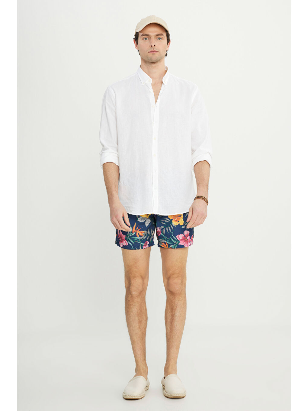 Erkek Lacivert Standart Fit Normal Kesim Cepli Hızlı Kuruyan Desenli Mayo Deniz Şortu-3