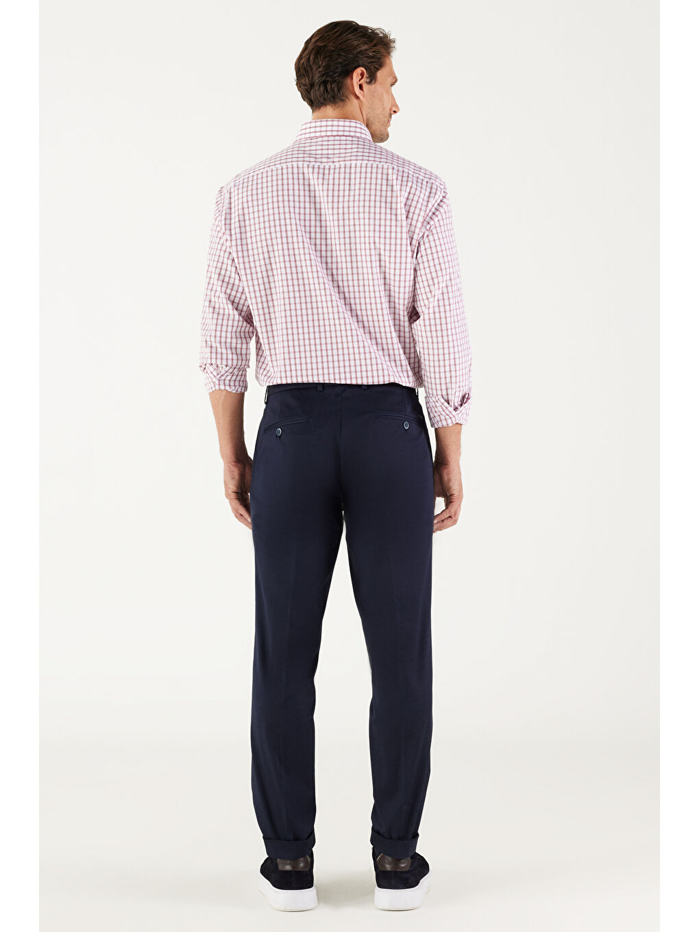 Erkek Lacivert Slim Fit Dar Kesim Gabardin Kumaş Desenli Pamuklu Esnek Beli Lastikli Pantolon-1