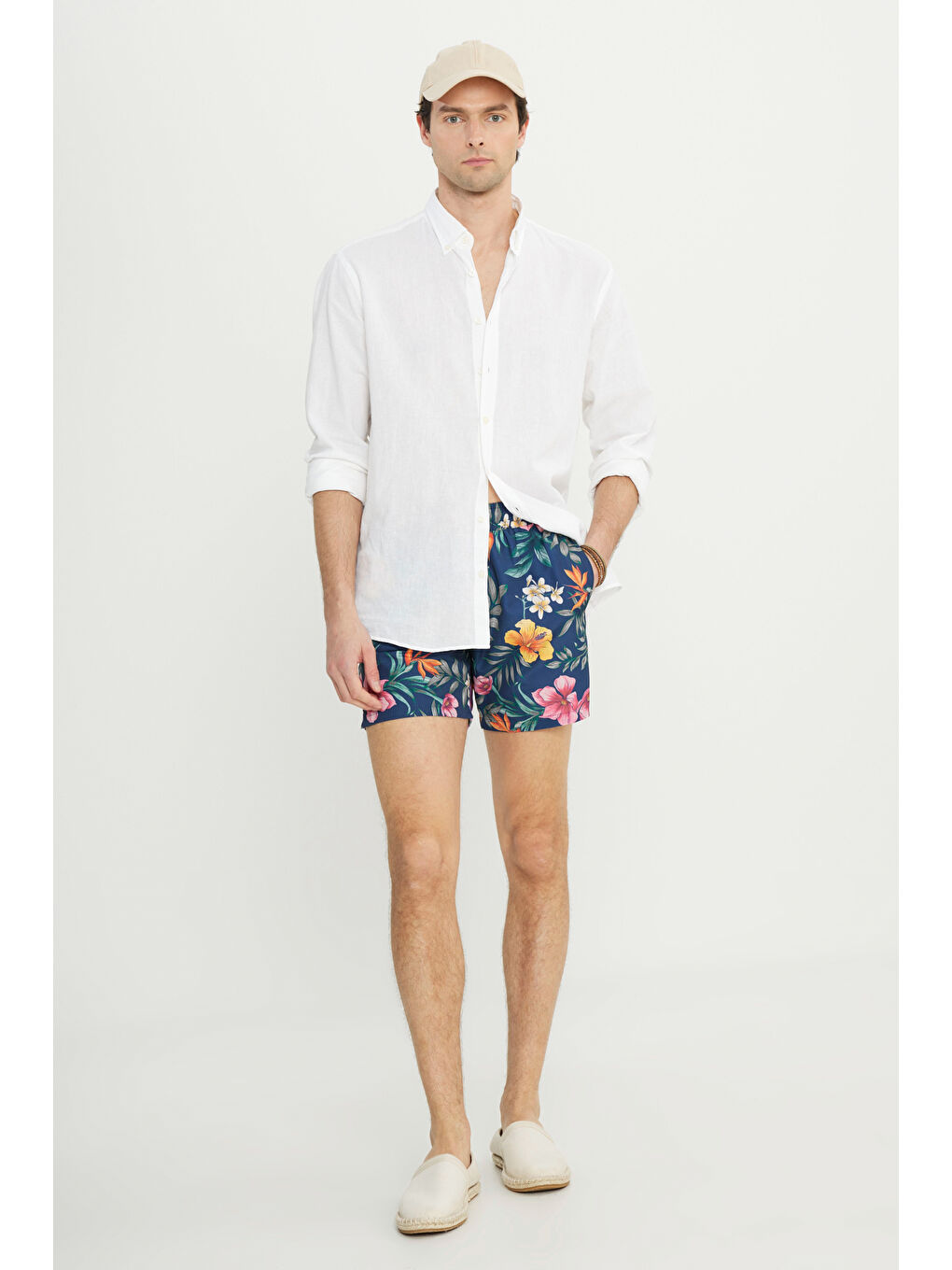 Erkek Lacivert Standart Fit Normal Kesim Cepli Hızlı Kuruyan Desenli Mayo Deniz Şortu-5