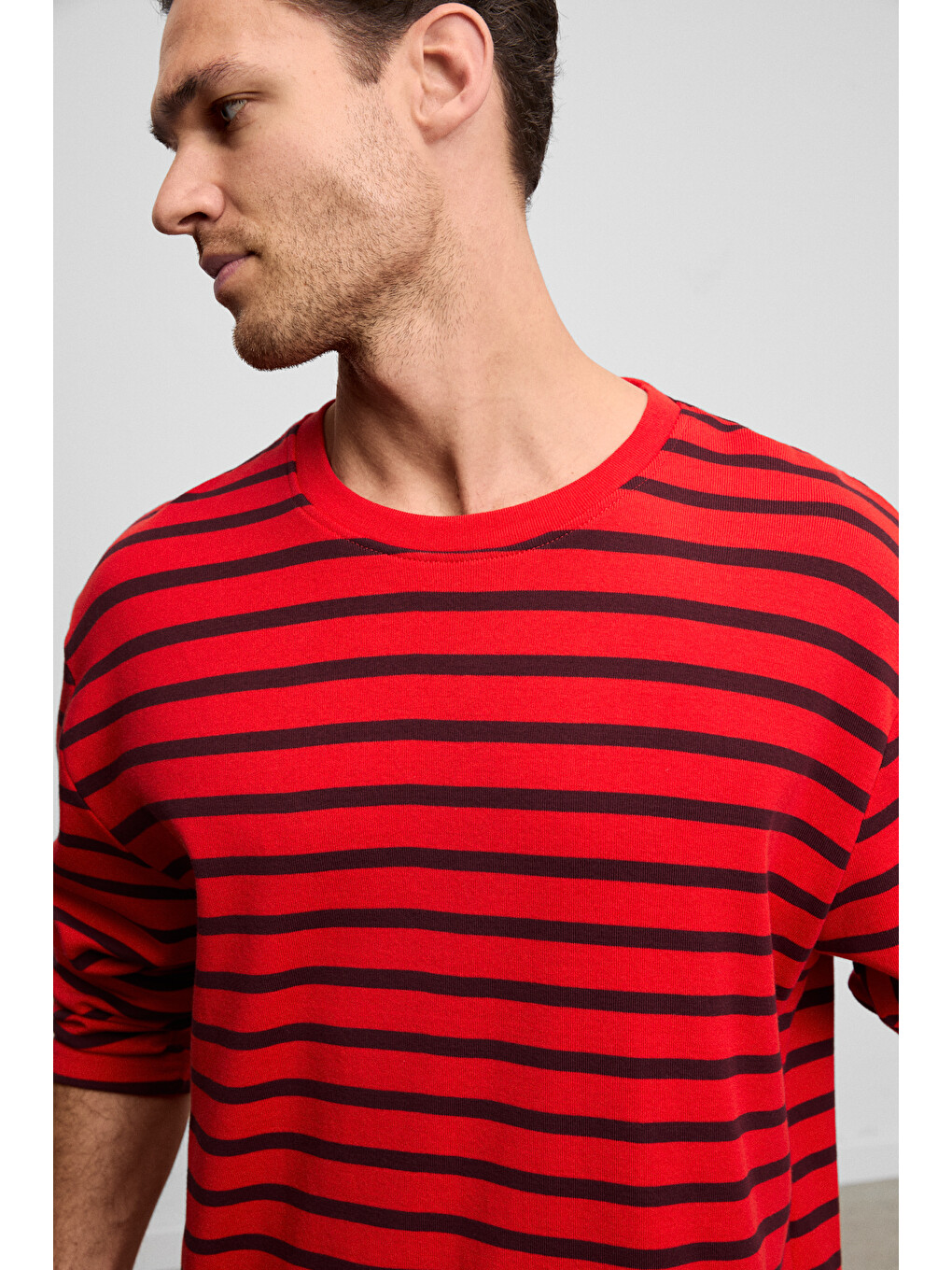 Kırmızı VIGOS Erkek %100 Organik Pamuklu Yuvarlak Yakalı Regular Fit Uzun Kollu KIRMIZI T-Shirt