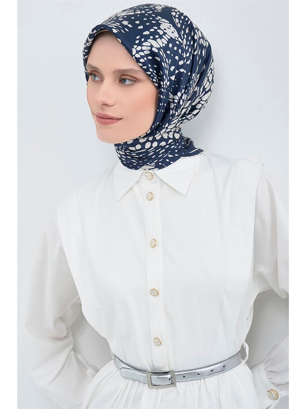 Lacivert Saf İpek Sura Eşarp 9552d 91-2