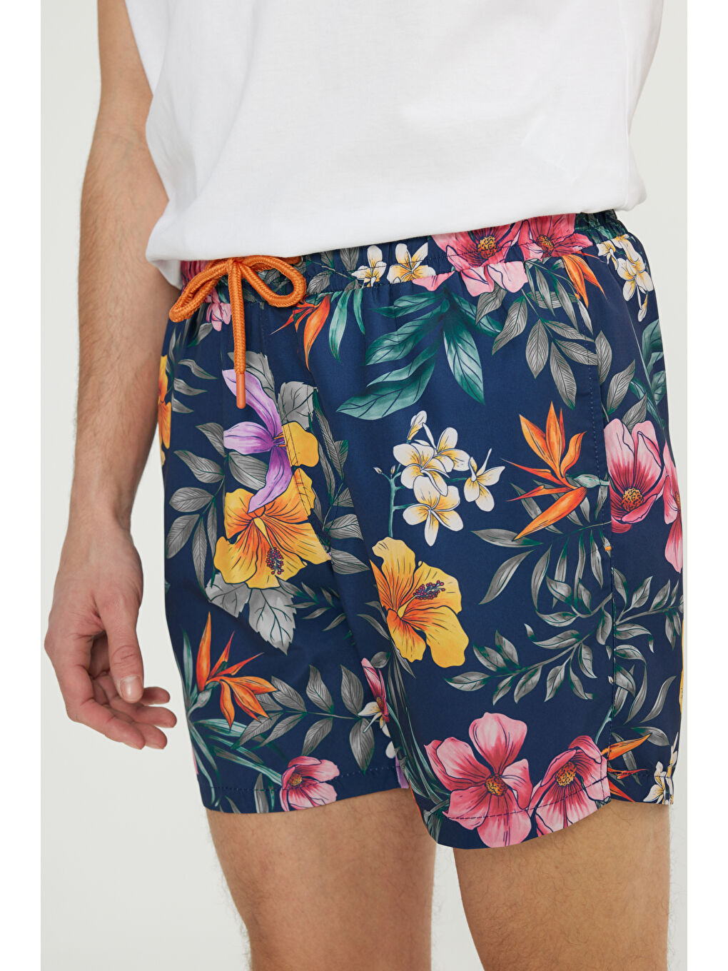 Erkek Lacivert Standart Fit Normal Kesim Cepli Hızlı Kuruyan Desenli Mayo Deniz Şortu-7