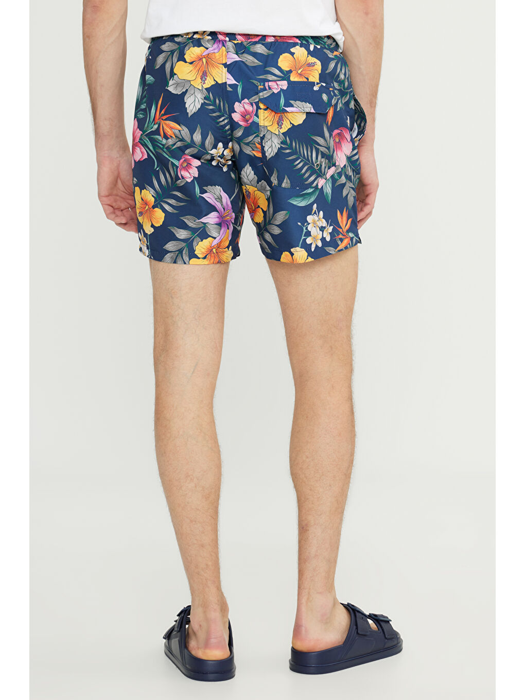 Erkek Lacivert Standart Fit Normal Kesim Cepli Hızlı Kuruyan Desenli Mayo Deniz Şortu-8