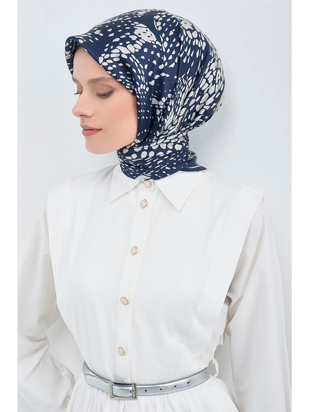 Lacivert Saf İpek Sura Eşarp 9552d 91-3