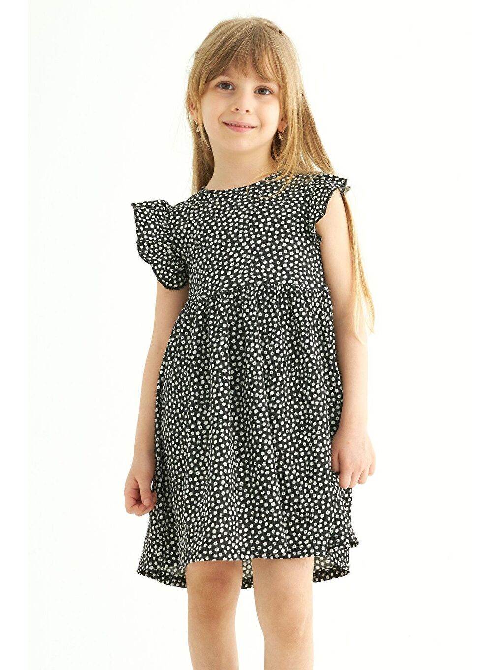Siyah Bisiklet Yaka Fırfırlı Kız Çocuk Elbise-2