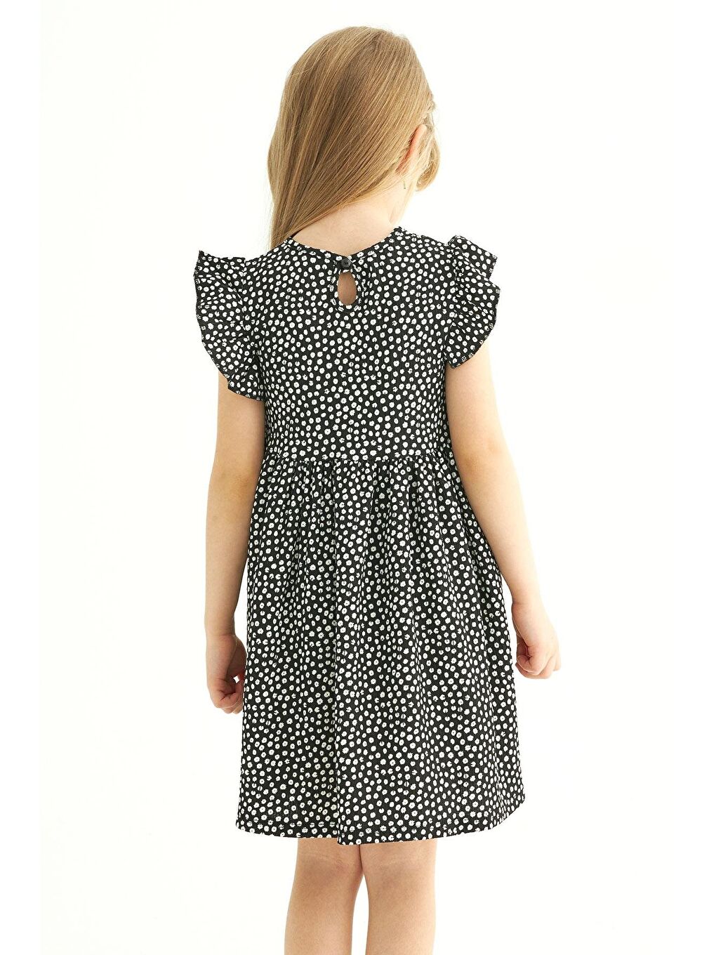 Siyah Bisiklet Yaka Fırfırlı Kız Çocuk Elbise-5