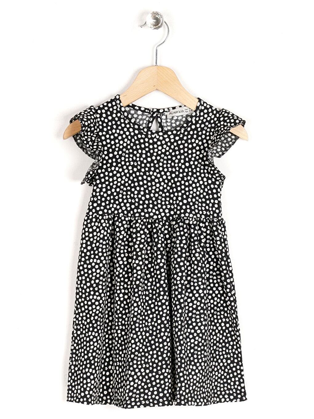 Siyah Bisiklet Yaka Fırfırlı Kız Çocuk Elbise-6