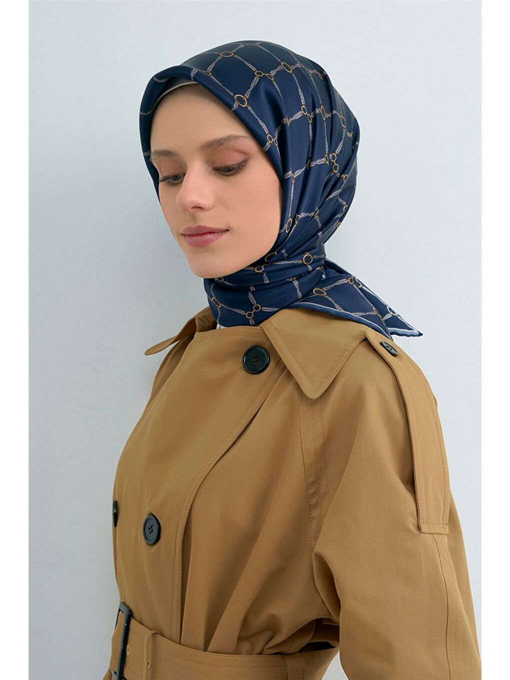 Lacivert Saf İpek Sura Eşarp 9538D 85-3