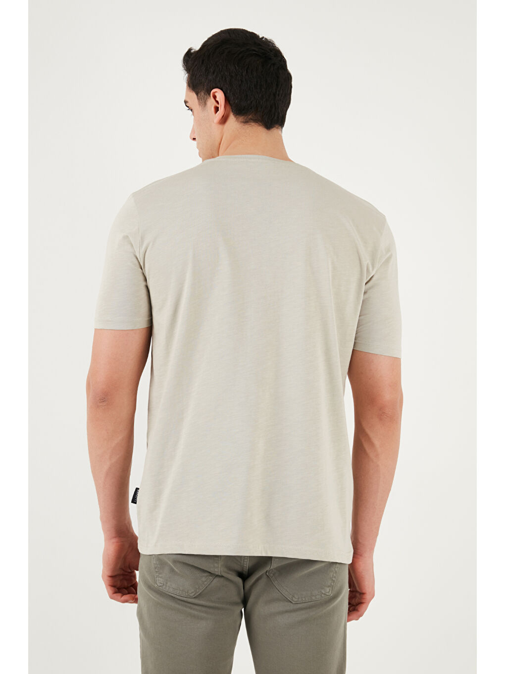 Bej Bisiklet Yaka % 100 Pamuk Slim Fit Basic Erkek T Shirt 59020001-6