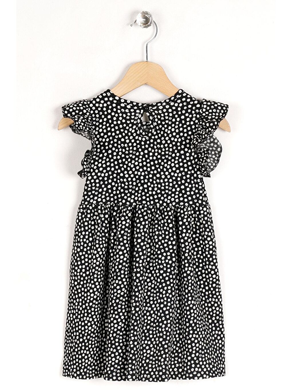 Siyah Bisiklet Yaka Fırfırlı Kız Çocuk Elbise-7