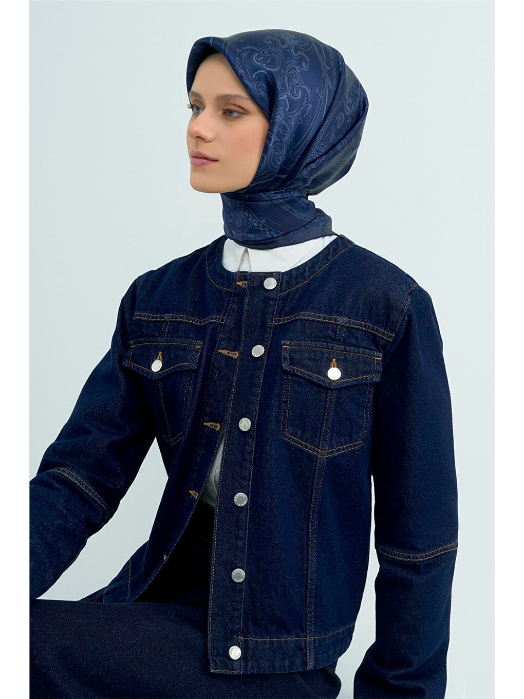 Lacivert Saf İpek Sura Eşarp 9537D 21