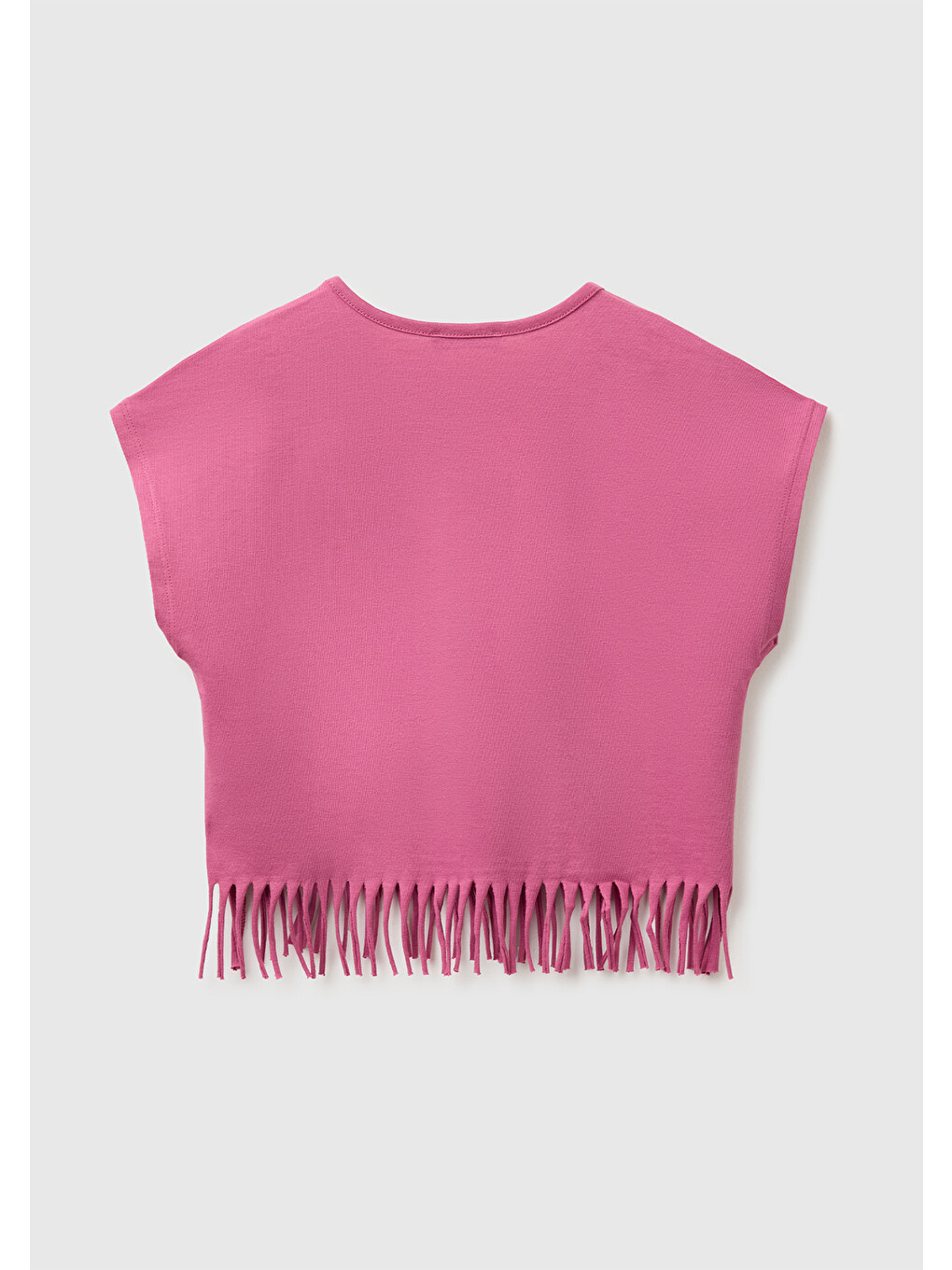 Pembe Kız Bebek Gül Kurusu Eteği Püskül Detaylı Kimono Kollu T-Shirt-1
