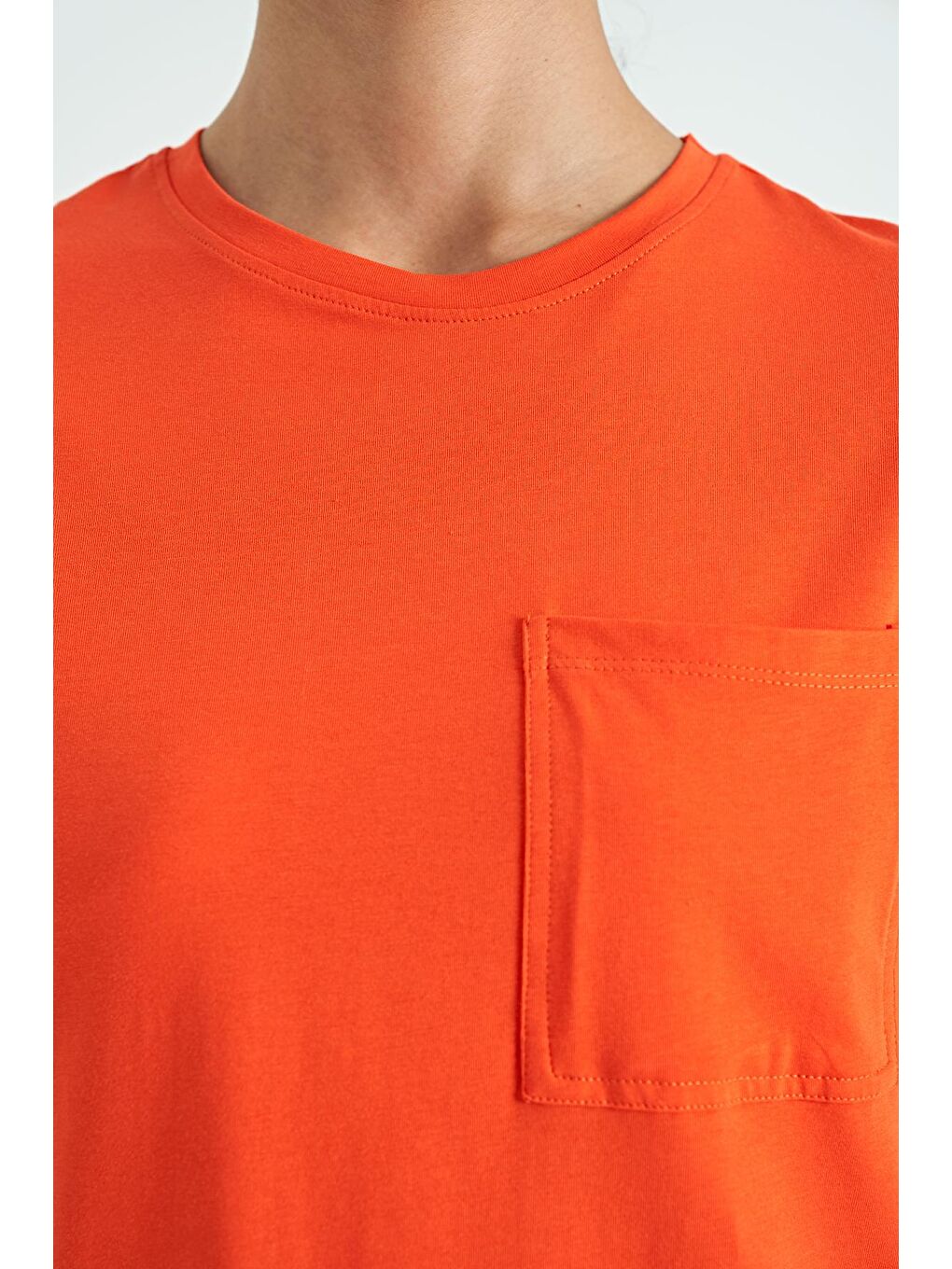 Veryperi Kan Portakalı Portakal Düşük Omuzlu Cep Detaylı Oversize Kadın T-Shirt - 02268 - 1