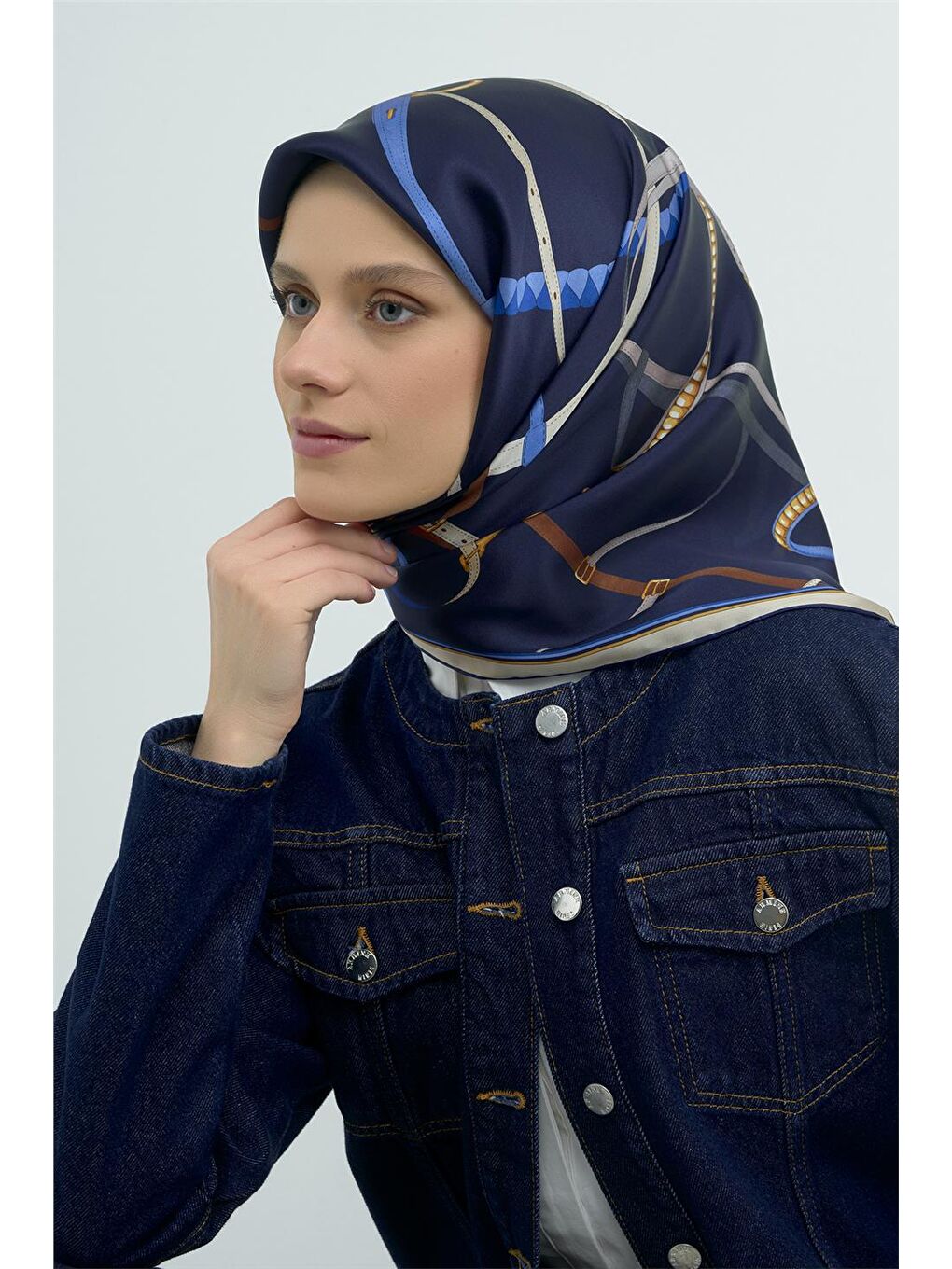 Lacivert Saf İpek Twill Eşarp 9517D 03-2