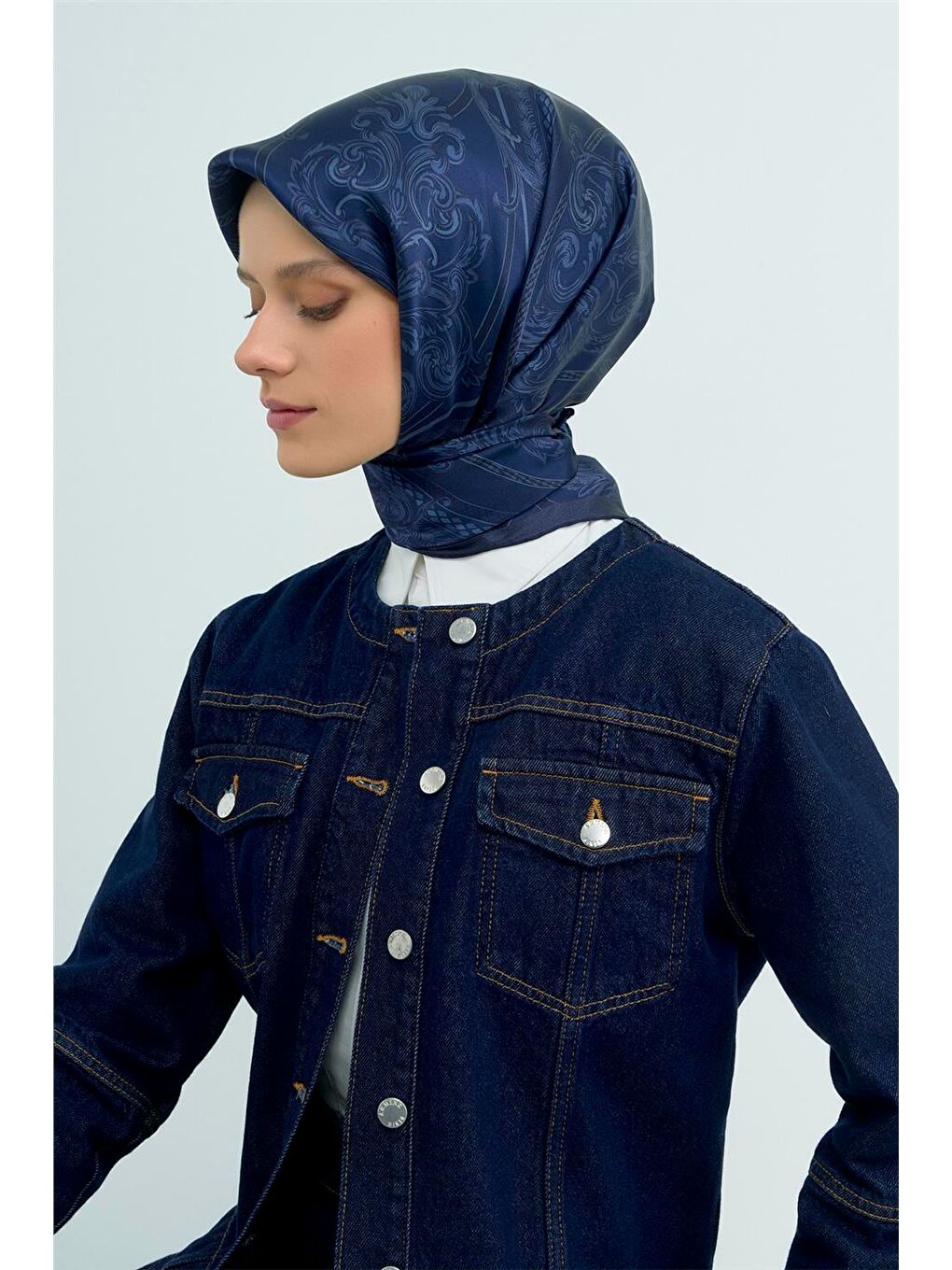 Lacivert Saf İpek Sura Eşarp 9537D 21-1