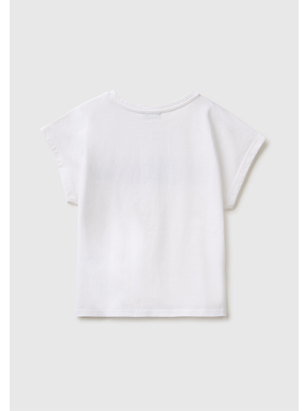 Kız Çocuk Beyaz Renkli Taş Detaylı Bisiklet Yaka T-Shirt-1