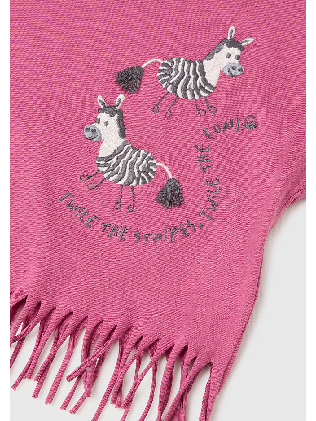 Pembe Kız Bebek Gül Kurusu Eteği Püskül Detaylı Kimono Kollu T-Shirt-2