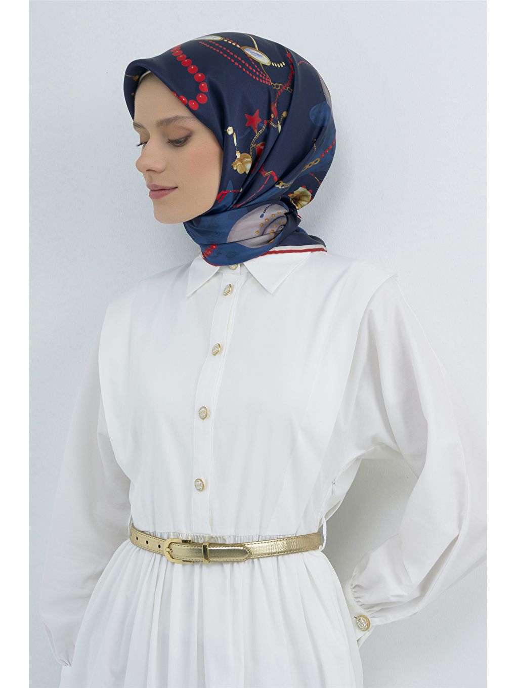 Lacivert Saf İpek Sura Eşarp 9527d 02