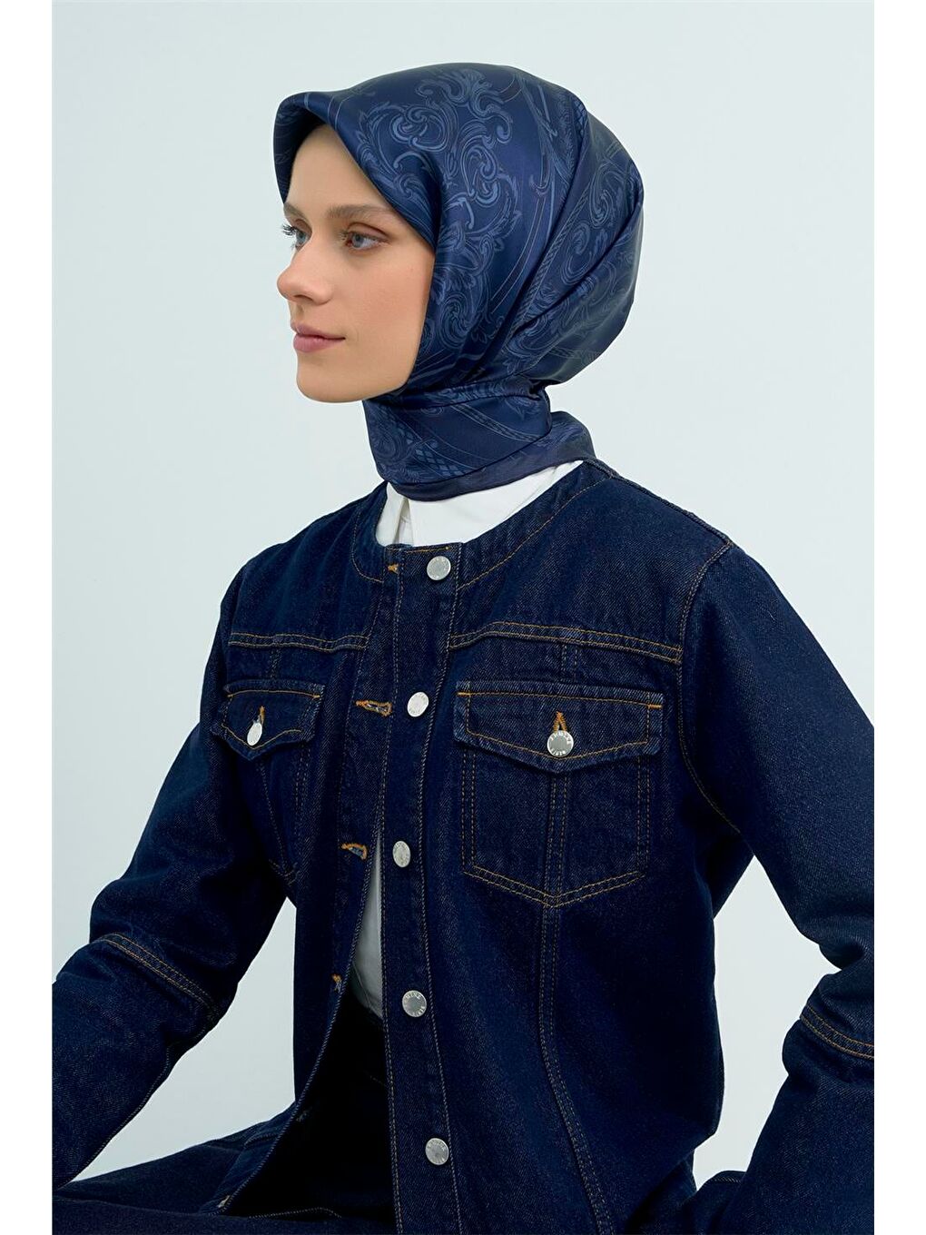 Lacivert Saf İpek Sura Eşarp 9537D 21-2
