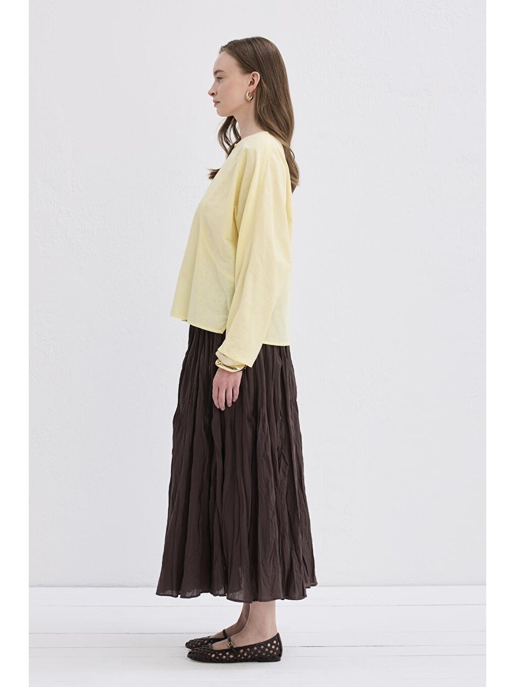 Açık Hakim Yaka Keten Gömlek Limon Sarısı-2