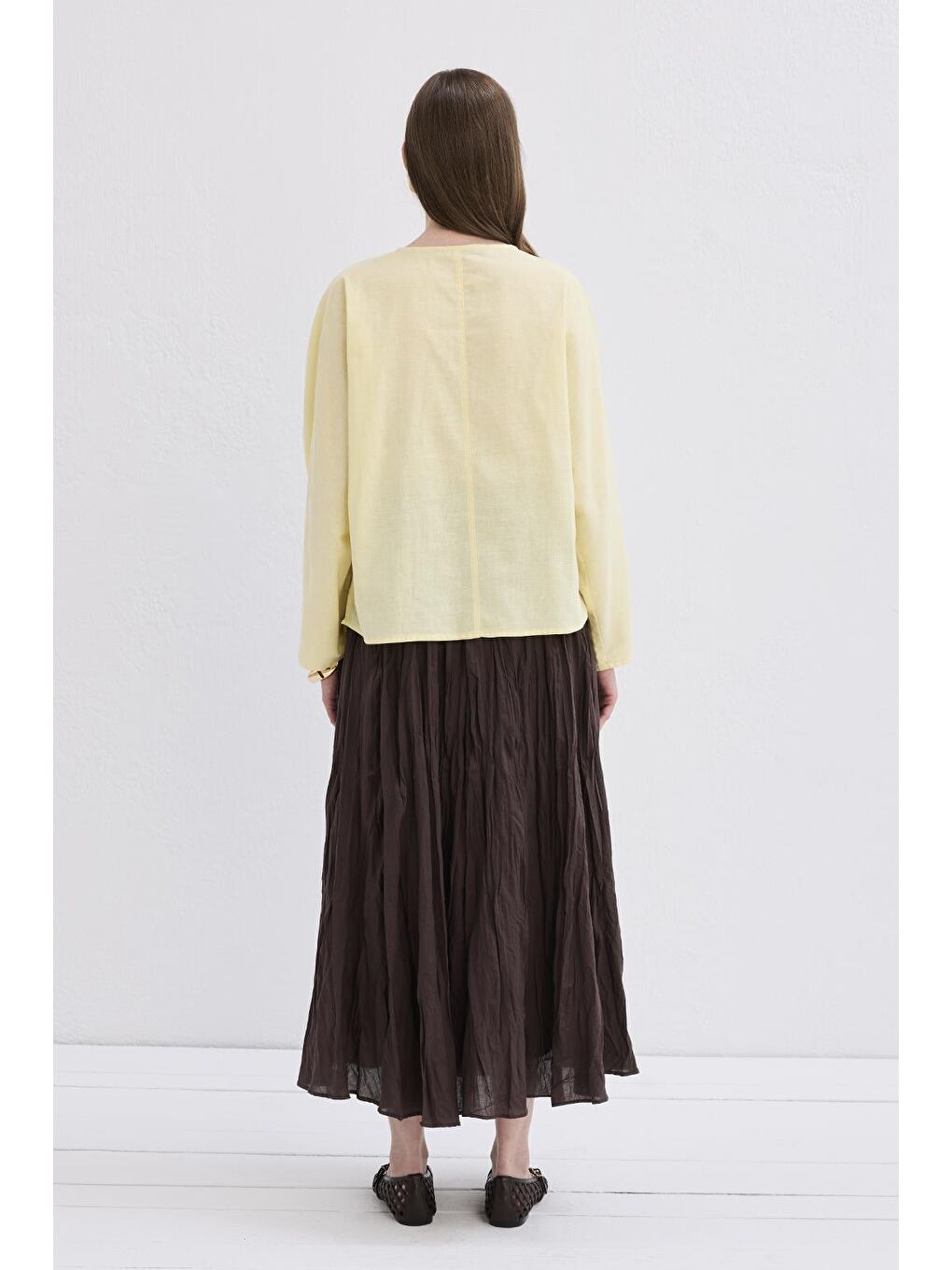 Açık Hakim Yaka Keten Gömlek Limon Sarısı-3