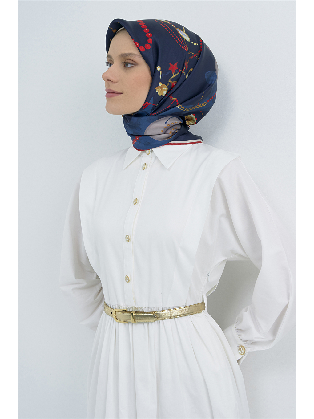 Lacivert Saf İpek Sura Eşarp 9527d 02-1