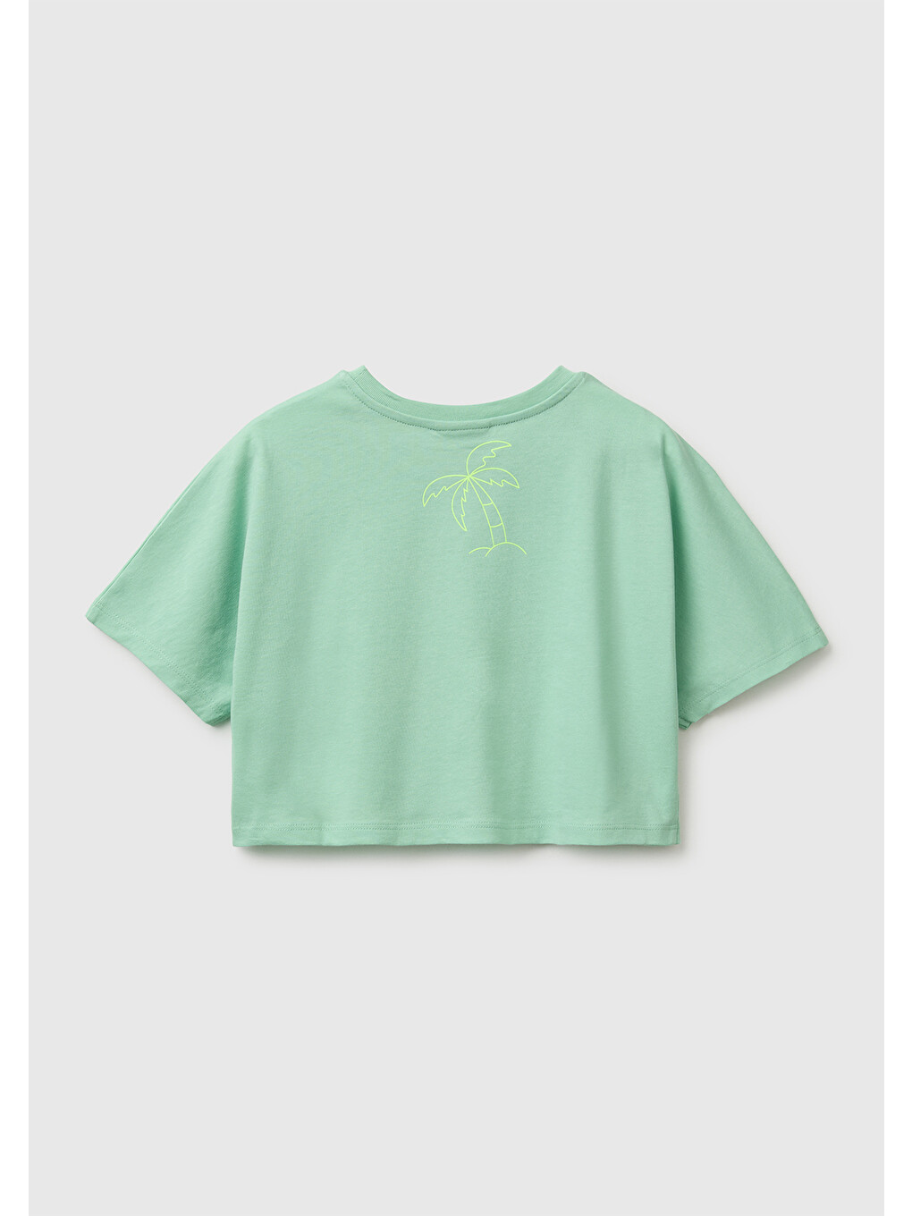 Kız Çocuk Yeşil Lilo & Stitch Baskı Detaylı Crop T-Shirt-1