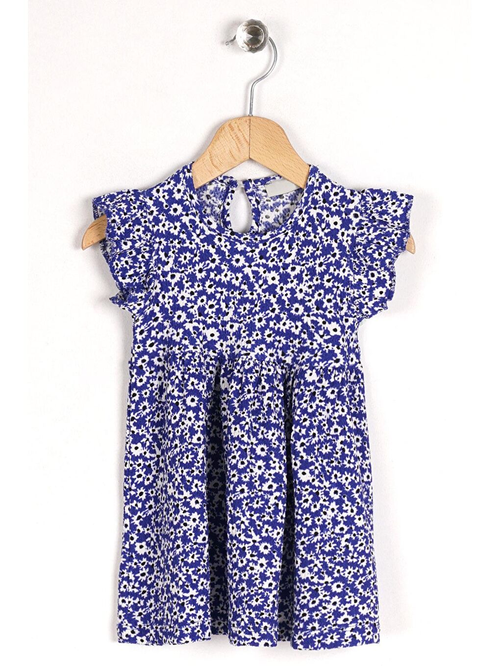 Mavi Bisiklet Yaka Fırfırlı Kız Çocuk Elbise